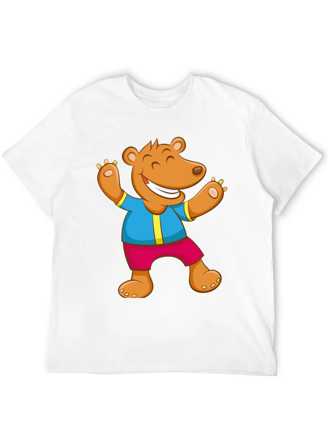 Cartoon Bear Graphic Tee - Black Cotton Blend