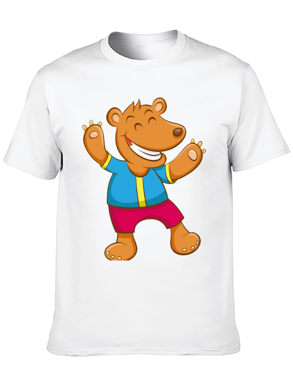 Cartoon Bear Graphic Tee - Black Cotton Blend