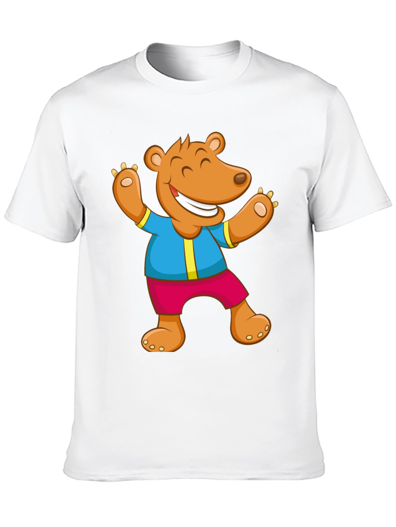 Cartoon Bear Graphic Tee - Black Cotton Blend