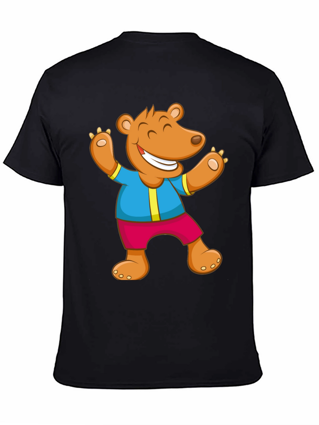 Cartoon Bear Graphic Tee - Black Cotton Blend