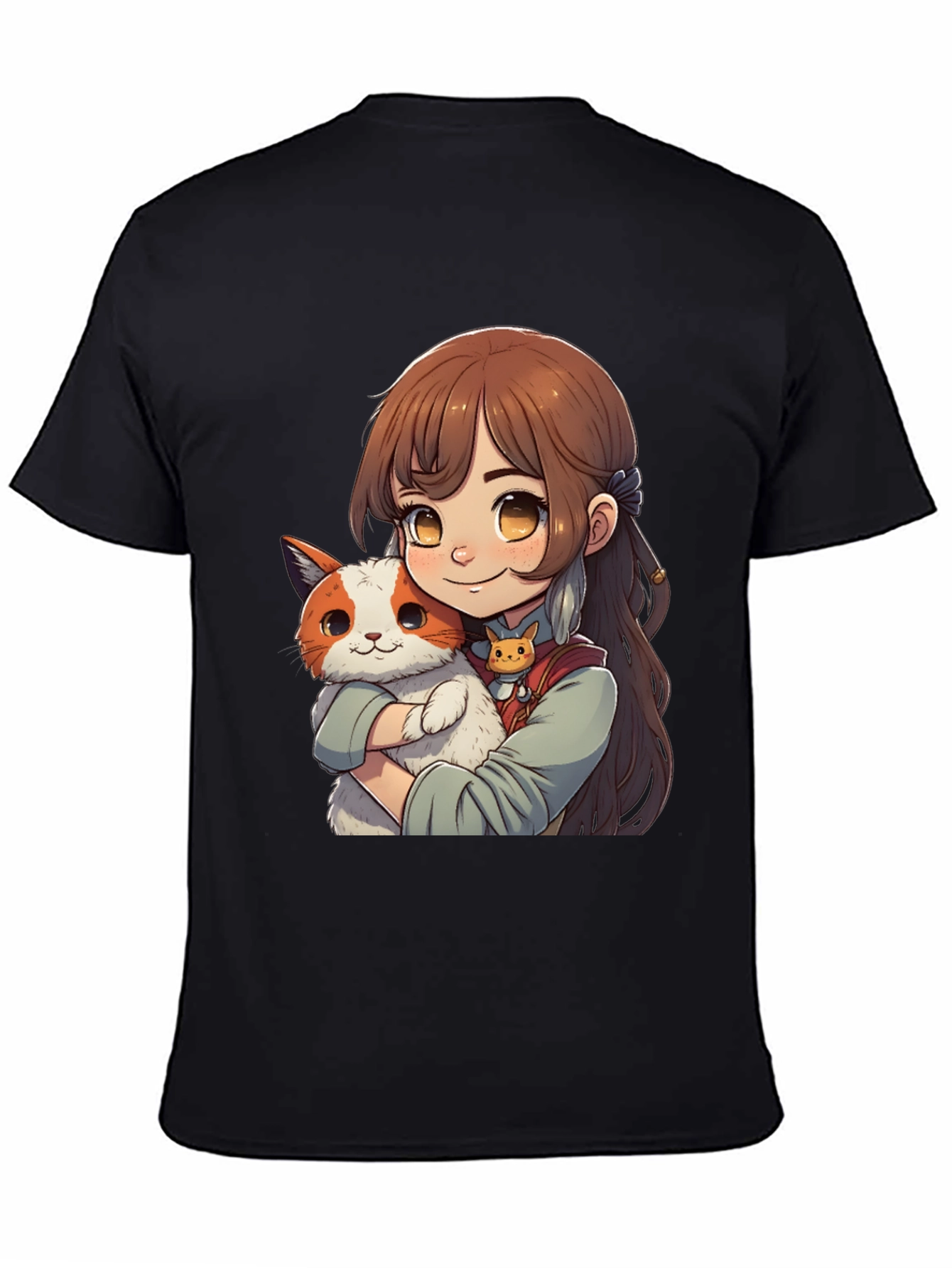 Anime Girl with Cat T-Shirt