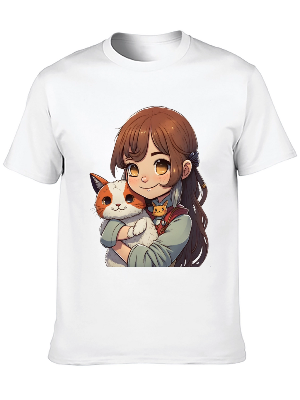 Anime Girl with Cat T-Shirt