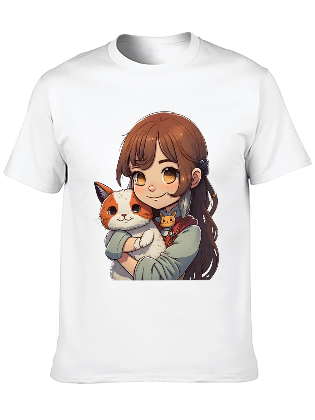 Anime Girl with Cat T-Shirt