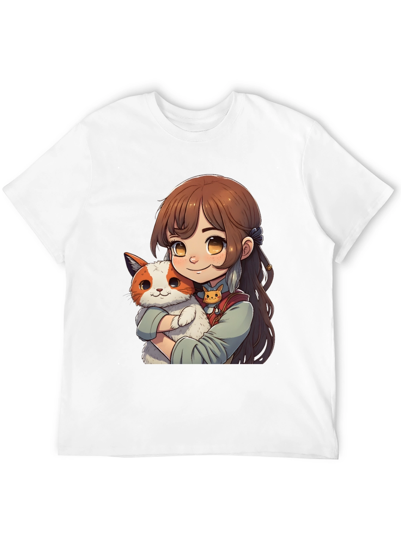 Anime Girl with Cat T-Shirt