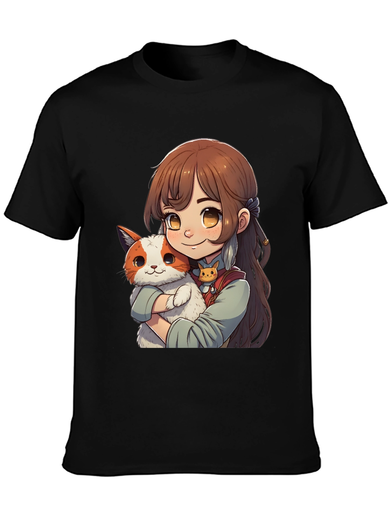 Anime Girl with Cat T-Shirt