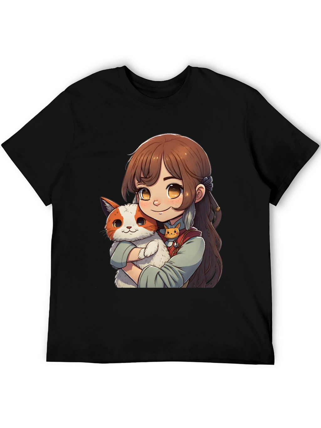 Anime Girl with Cat T-Shirt