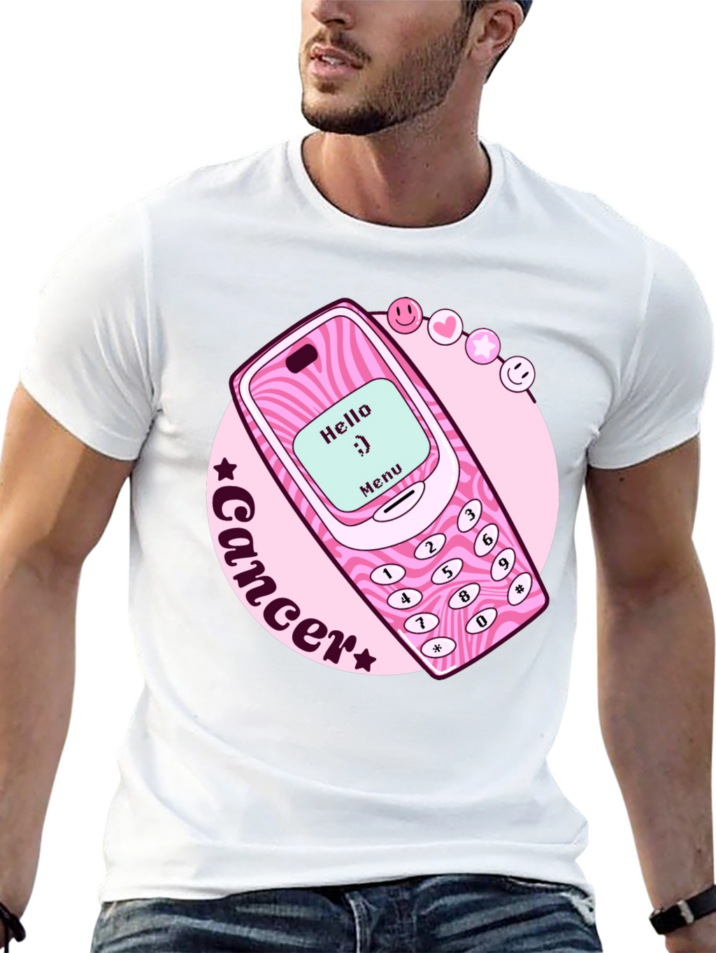 Cancer Zodiac Graphic Tee - Retro Cell Phone Design