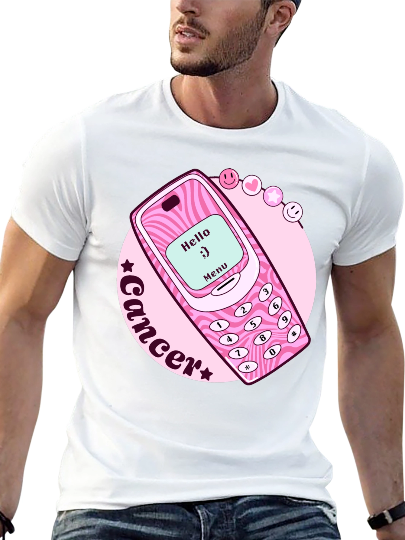 Cancer Zodiac Graphic Tee - Retro Cell Phone Design