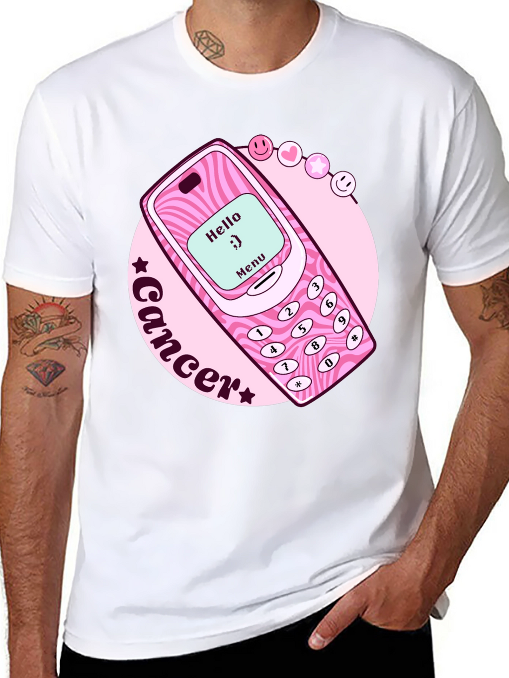 Cancer Zodiac Graphic Tee - Retro Cell Phone Design