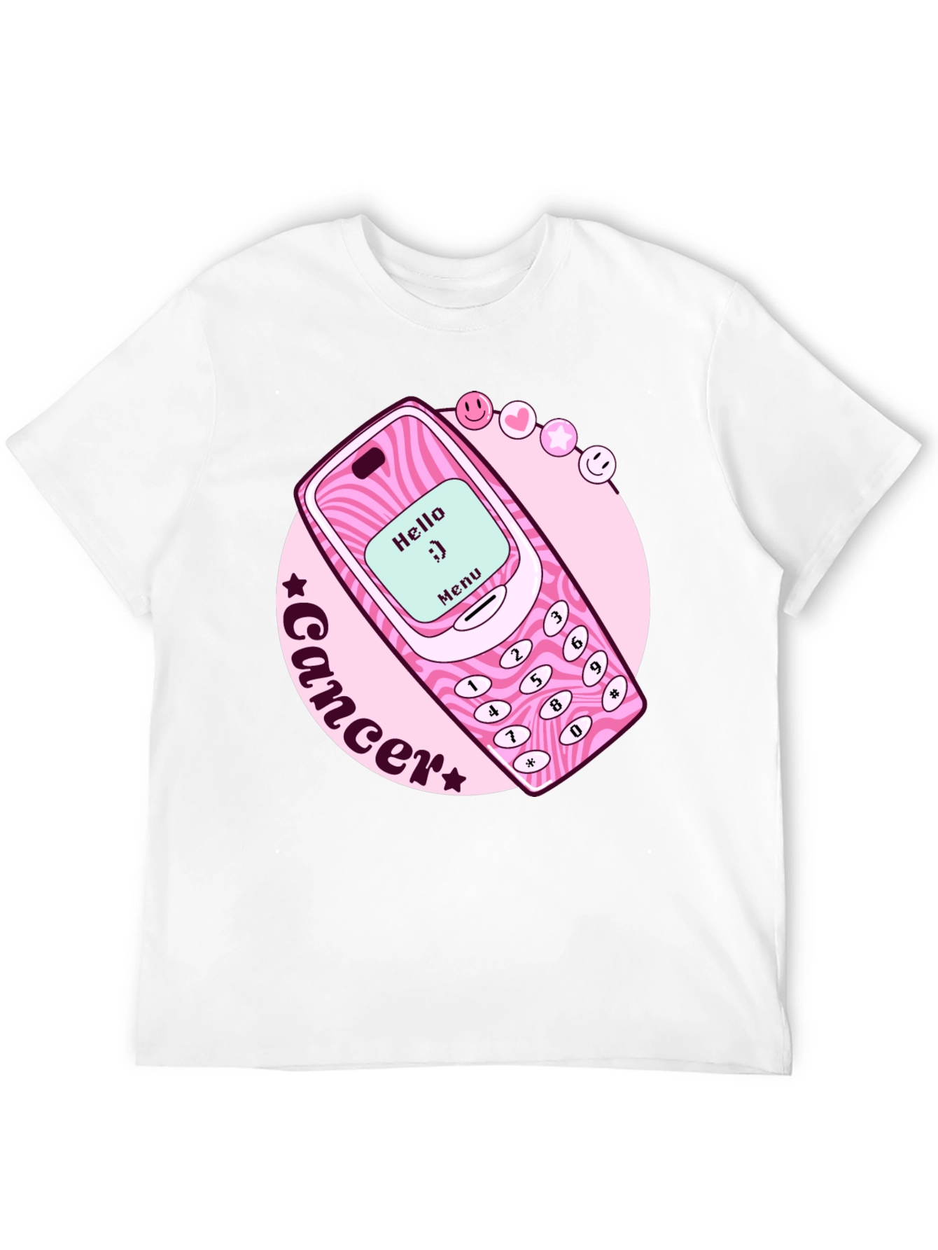 Cancer Zodiac Graphic Tee - Retro Cell Phone Design