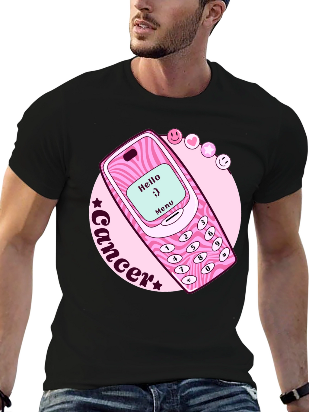 Cancer Zodiac Graphic Tee - Retro Cell Phone Design