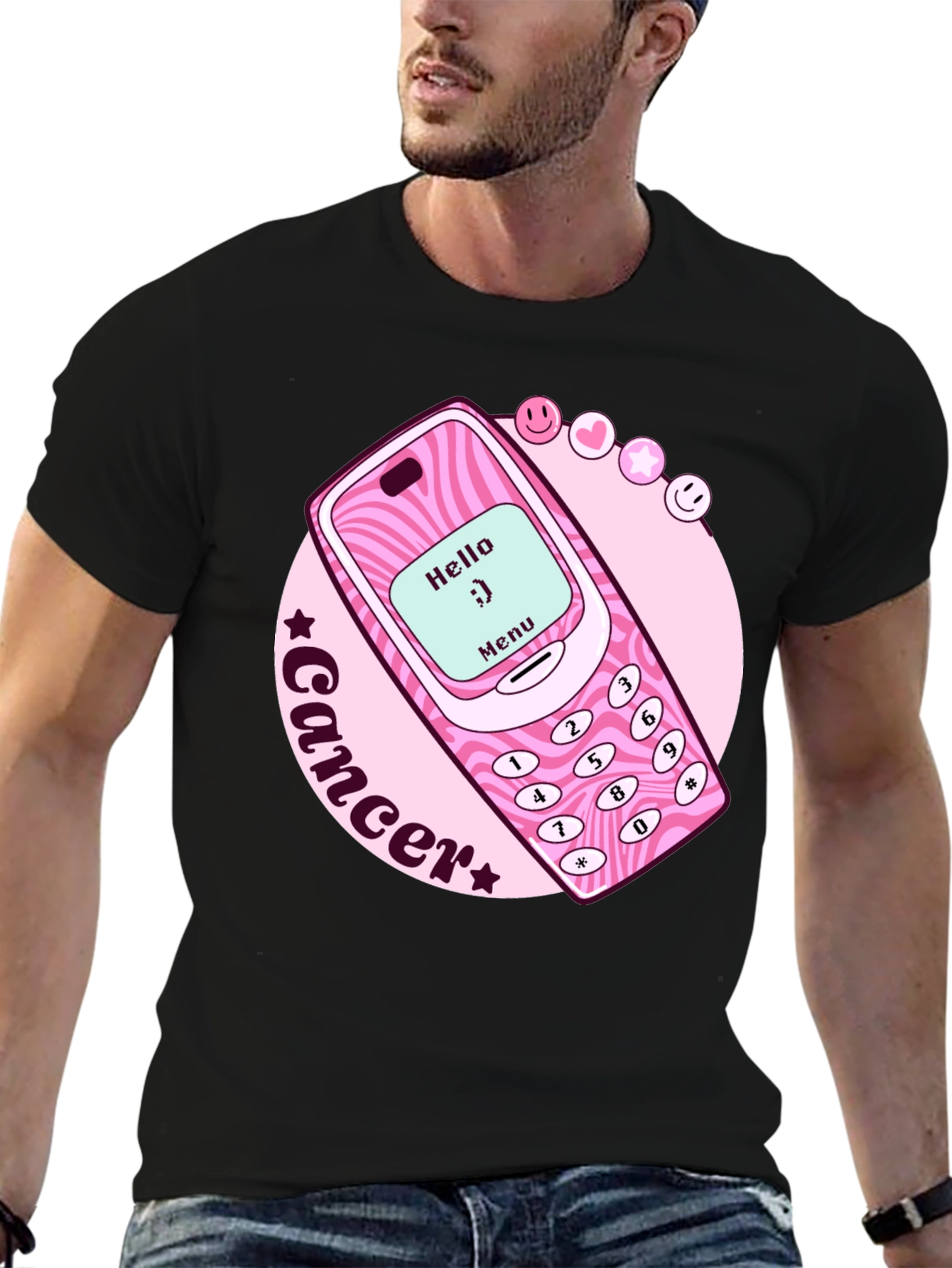 Cancer Zodiac Graphic Tee - Retro Cell Phone Design