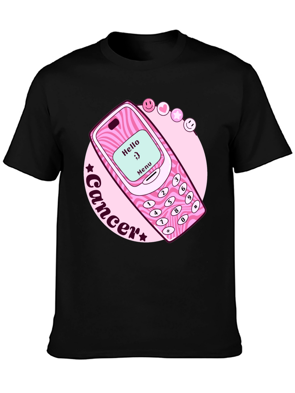 Cancer Zodiac Graphic Tee - Retro Cell Phone Design