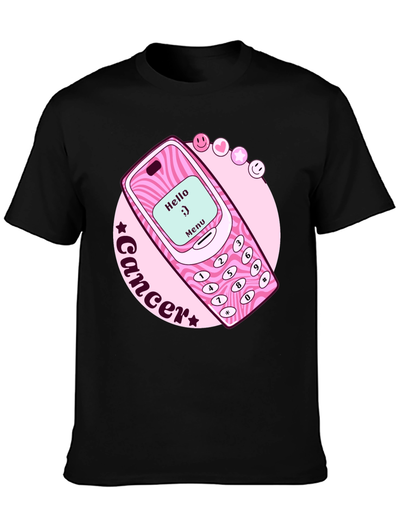 Cancer Zodiac Graphic Tee - Retro Cell Phone Design