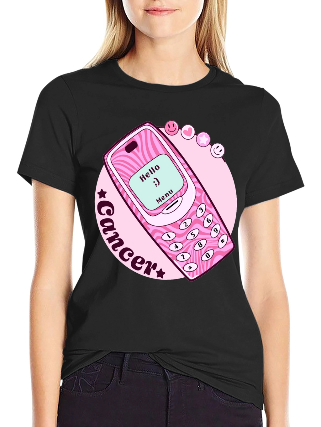 Cancer Zodiac Graphic Tee - Retro Cell Phone Design