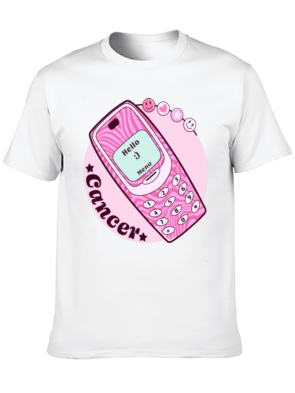 Cancer Zodiac Graphic Tee - Retro Cell Phone Design