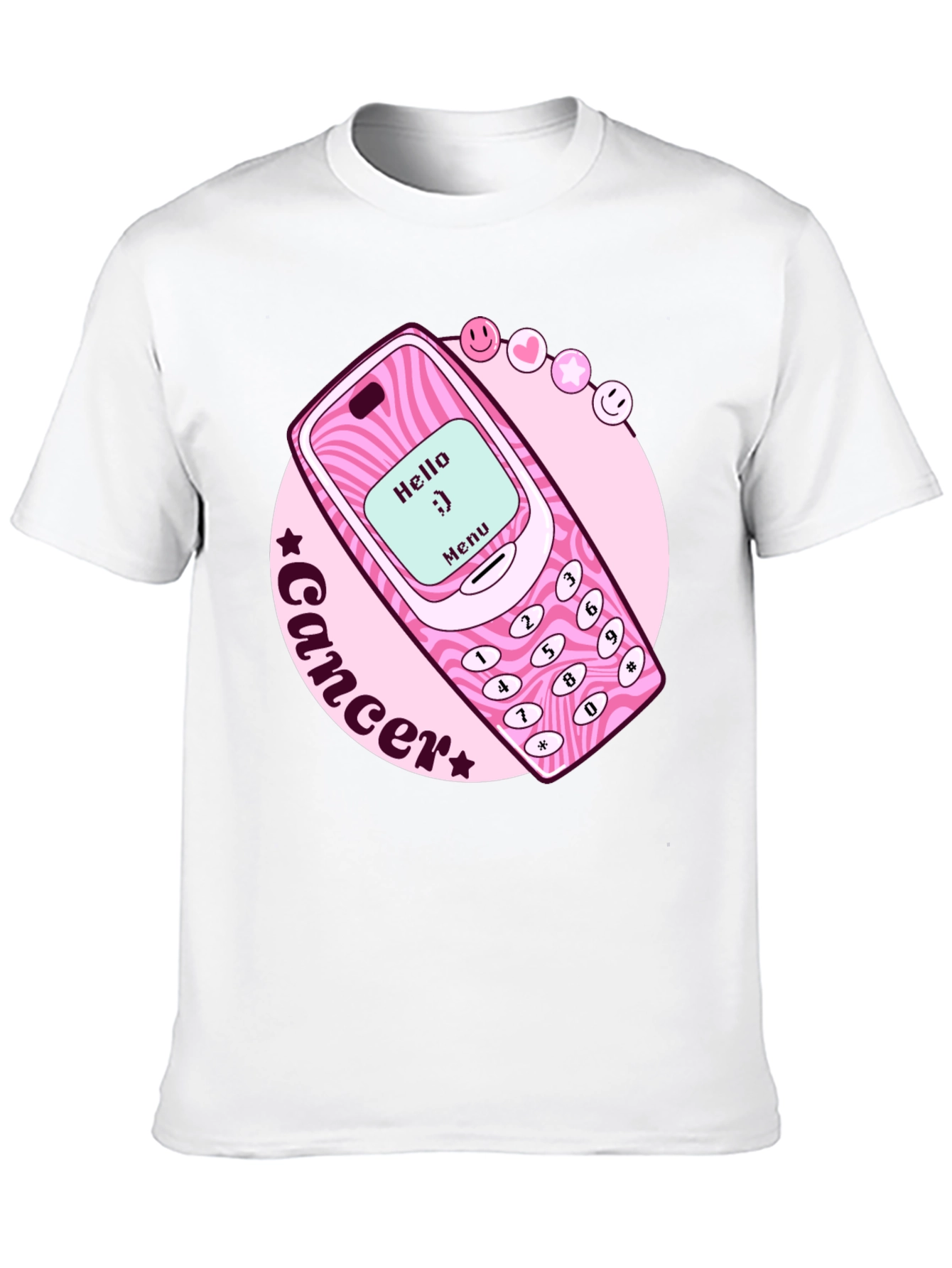 Cancer Zodiac Graphic Tee - Retro Cell Phone Design