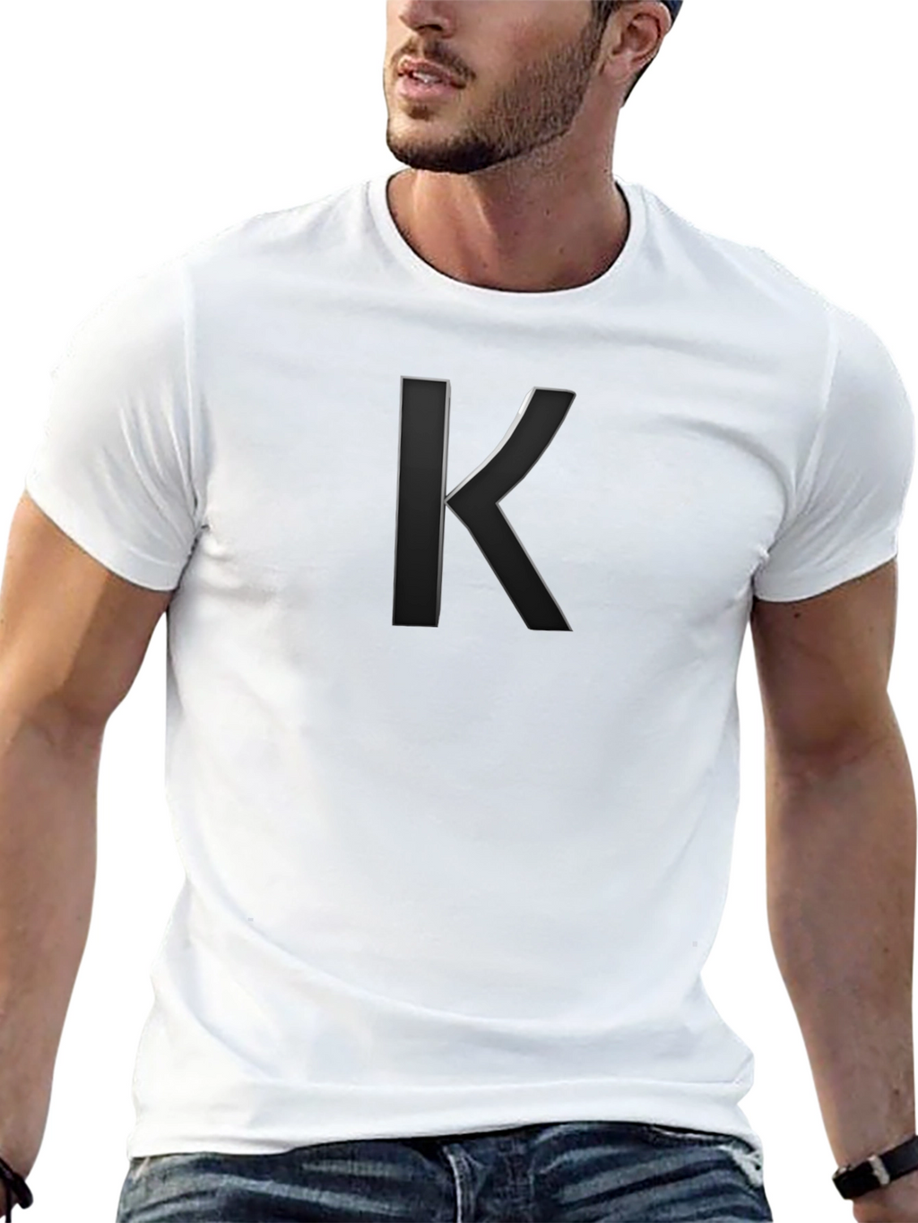 Mens Black Tee with Stylish Letter K