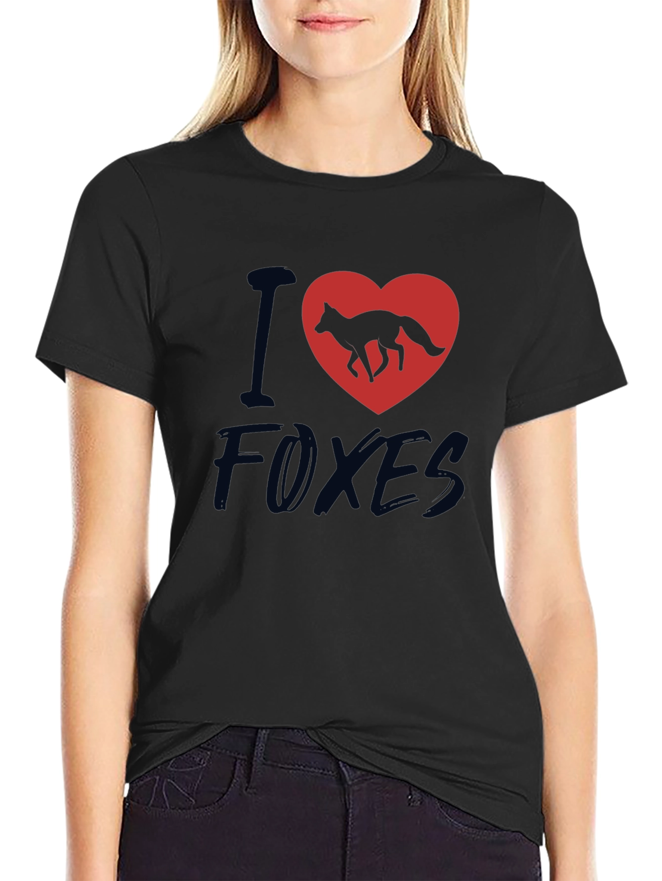 I Heart Foxes T-Shirt - Black Cotton Tee