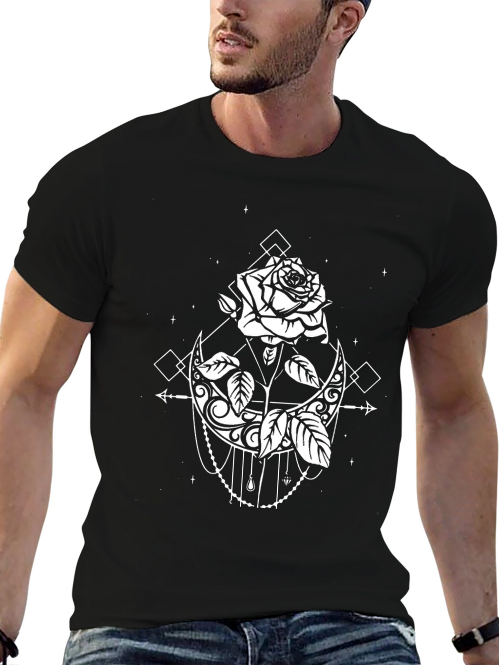 Mystic Rose & Moon Graphic Tee - Black