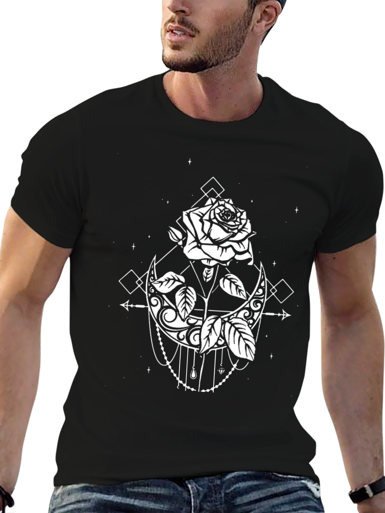 Mystic Rose & Moon Graphic Tee - Black