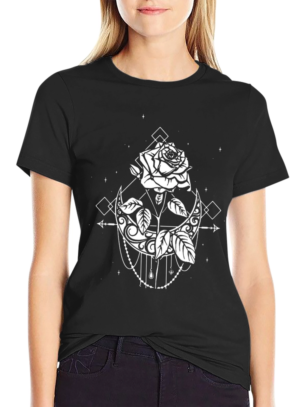 Mystic Rose & Moon Graphic Tee - Black