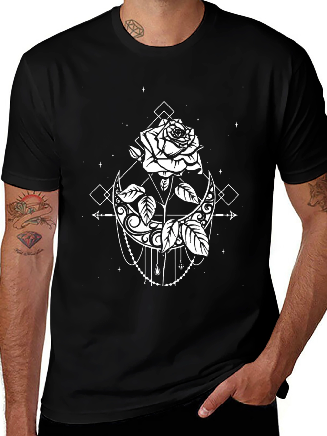 Mystic Rose & Moon Graphic Tee - Black