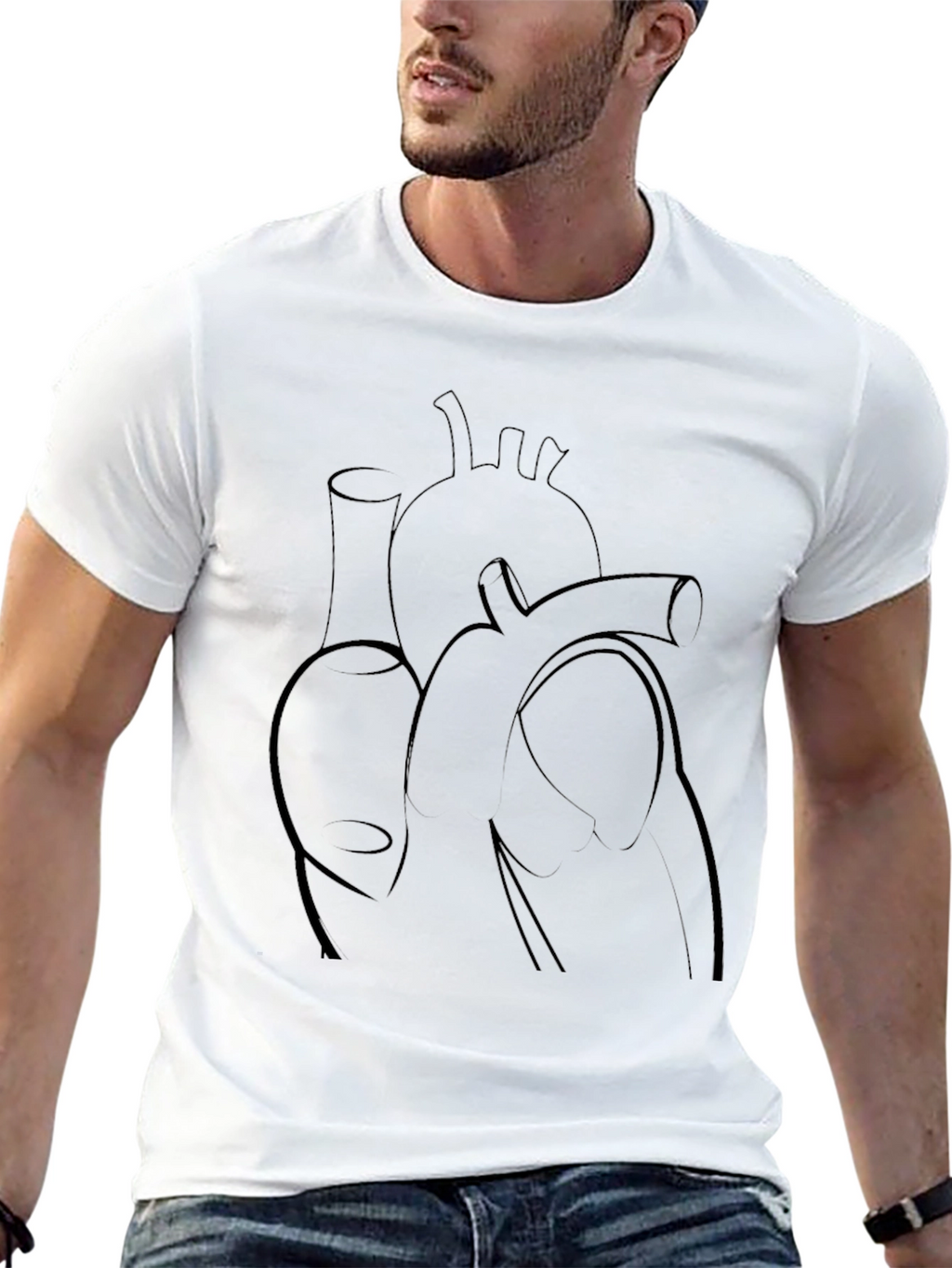 Anatomical Heart Line Art Graphic Tee - Black