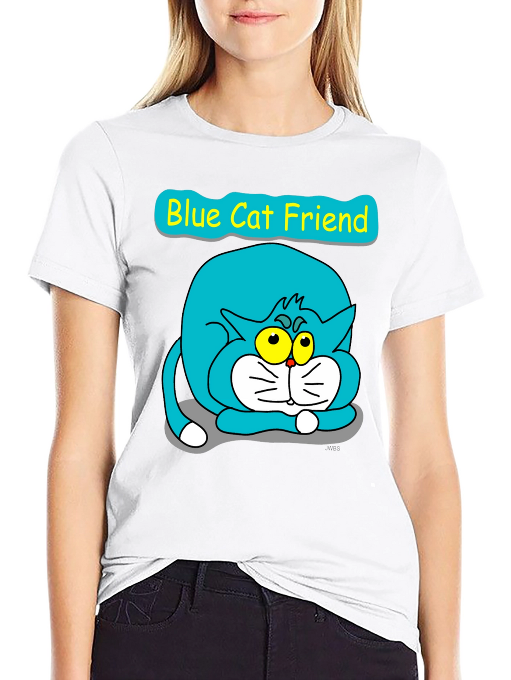 Blue Cat Friend Graphic Tee - Black