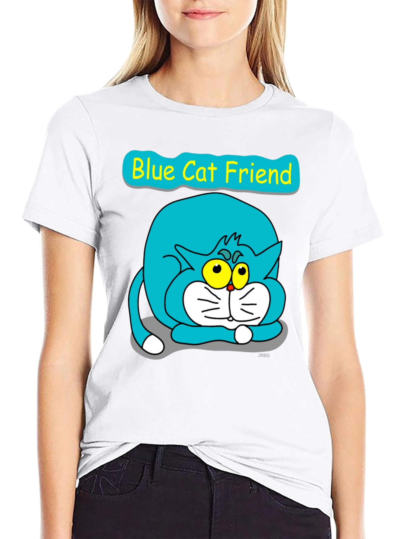 Blue Cat Friend Graphic Tee - Black
