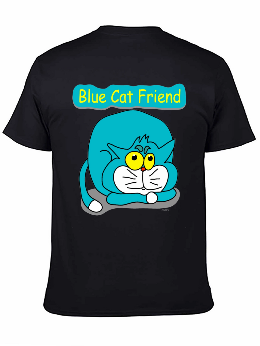 Blue Cat Friend Graphic Tee - Black