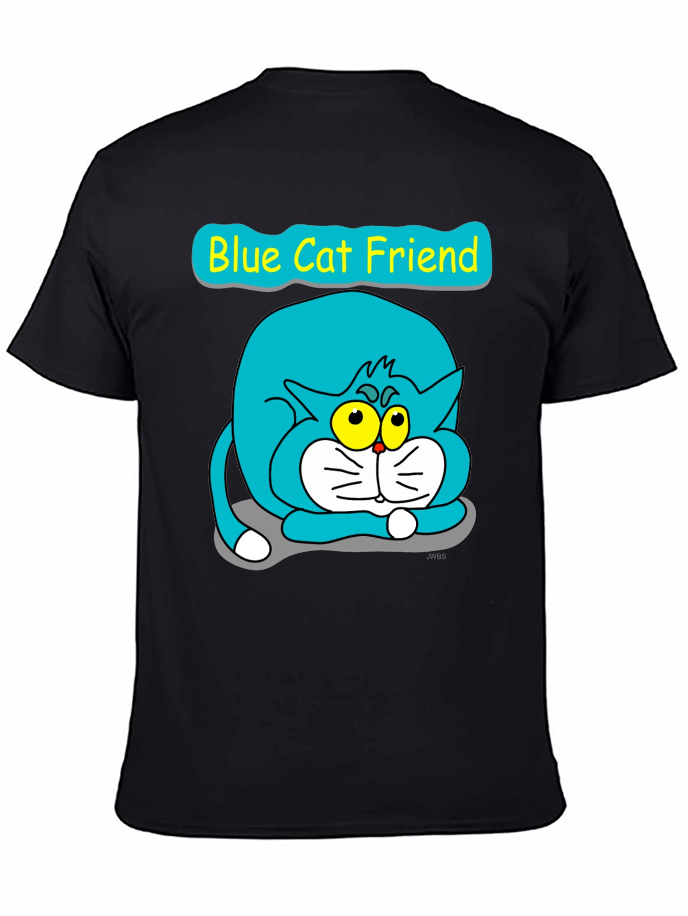 Blue Cat Friend Graphic Tee - Black