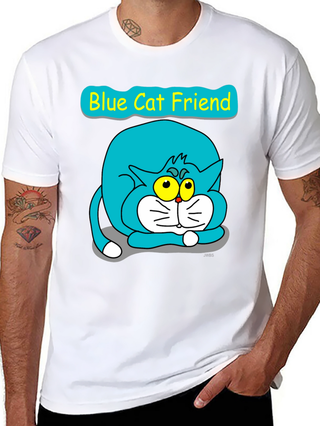 Blue Cat Friend Graphic Tee - Black