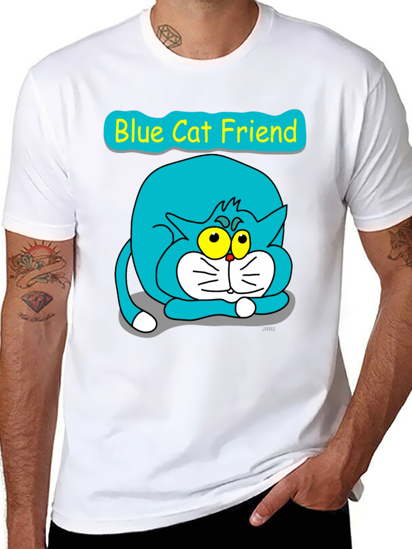 Blue Cat Friend Graphic Tee - Black