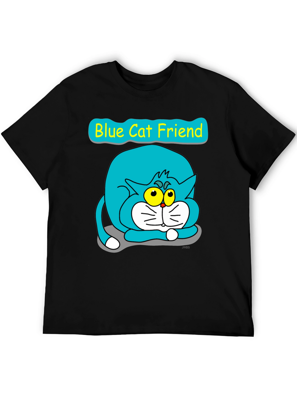 Blue Cat Friend Graphic Tee - Black