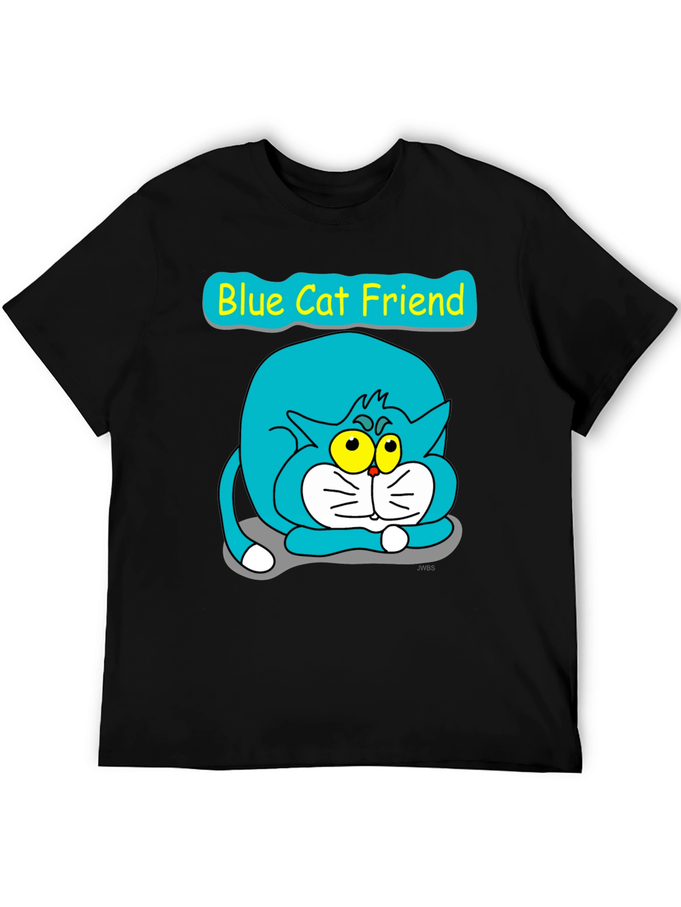 Blue Cat Friend Graphic Tee - Black