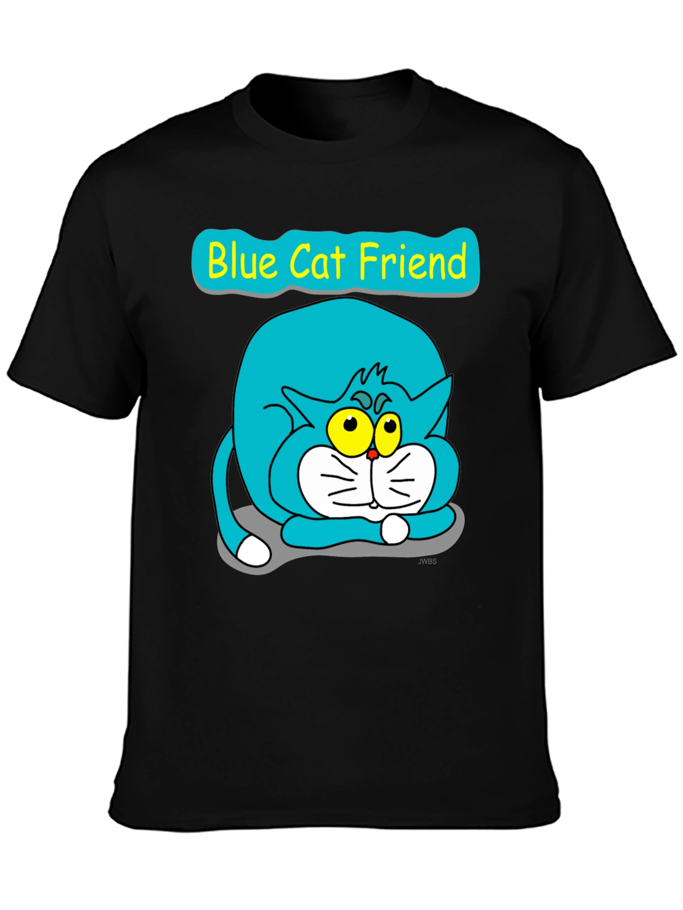 Blue Cat Friend Graphic Tee - Black