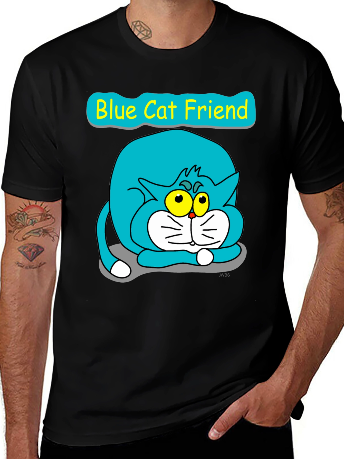Blue Cat Friend Graphic Tee - Black