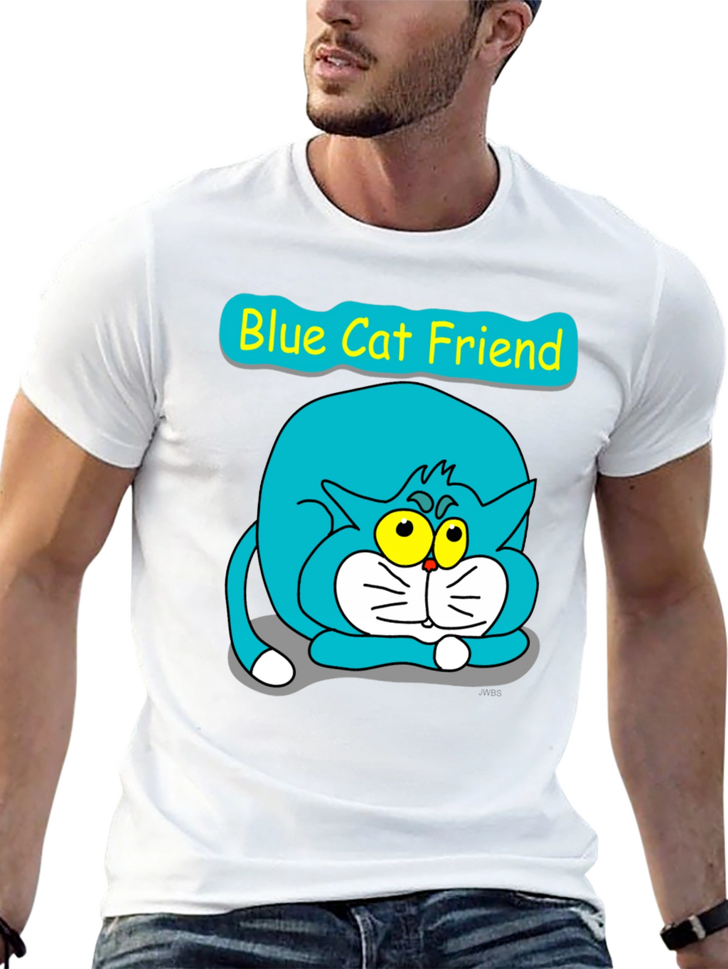 Blue Cat Friend Graphic Tee - Black