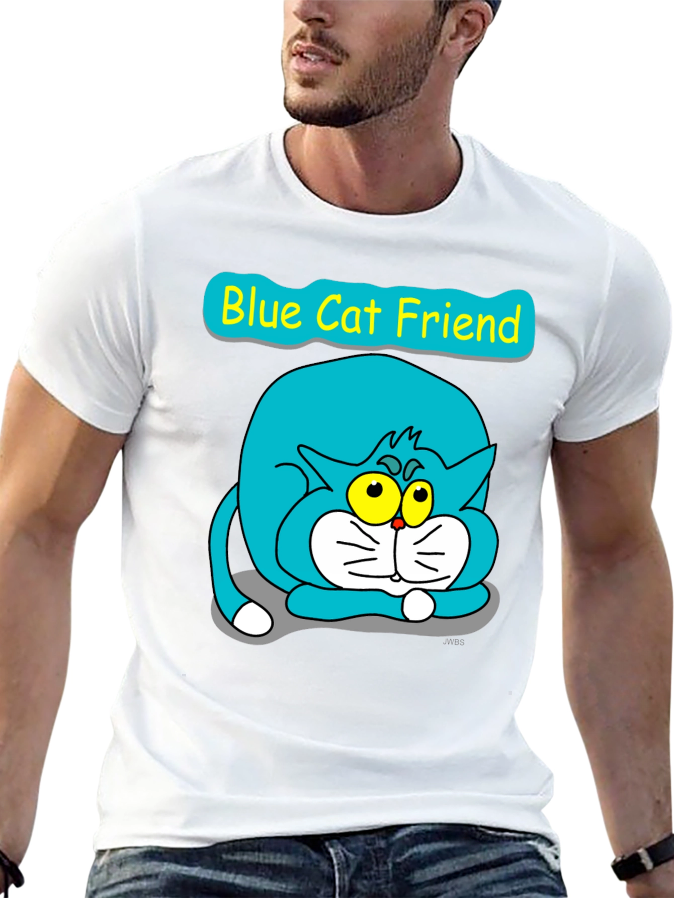 Blue Cat Friend Graphic Tee - Black