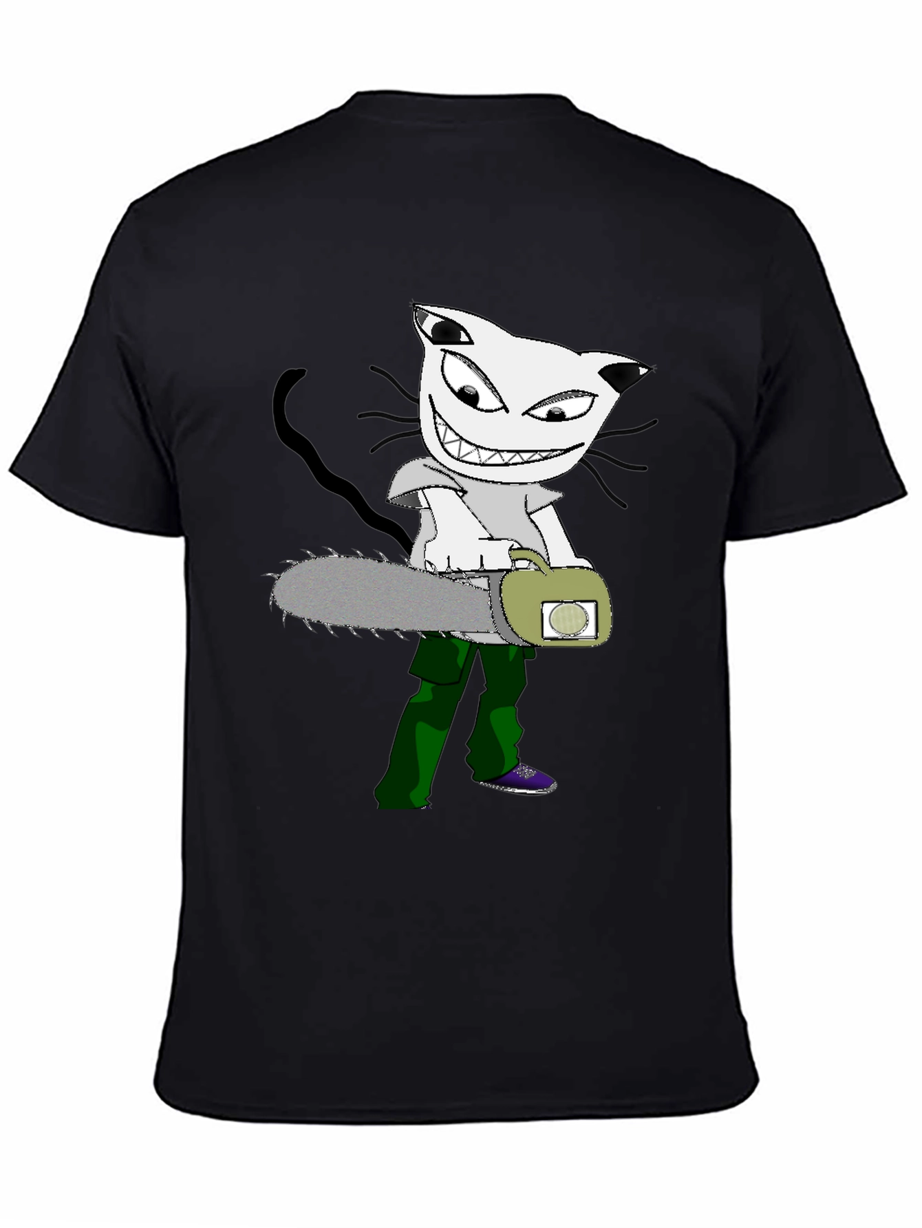 Cartoon Cat Chainsaw Graphic T-Shirt