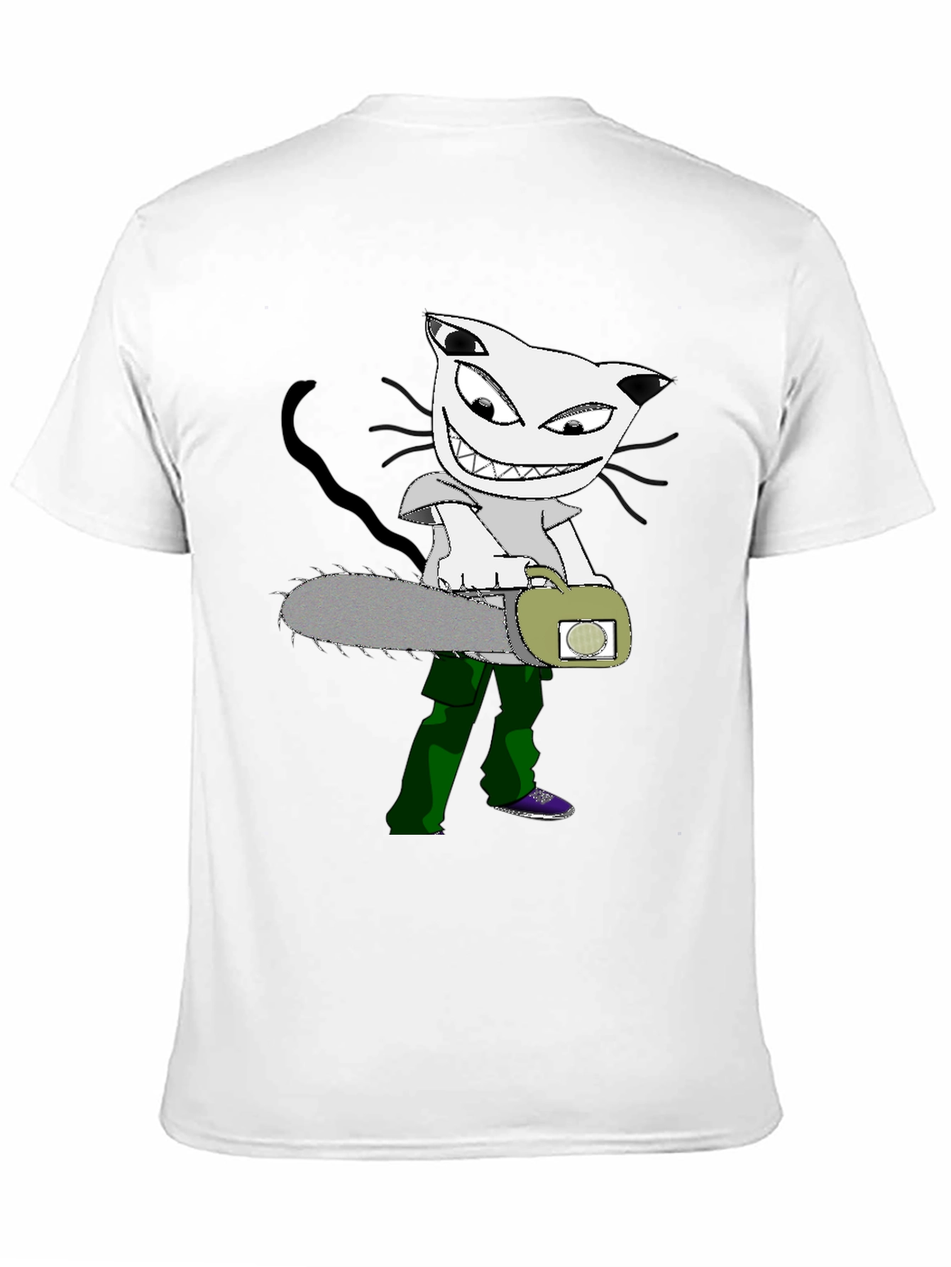 Cartoon Cat Chainsaw Graphic T-Shirt