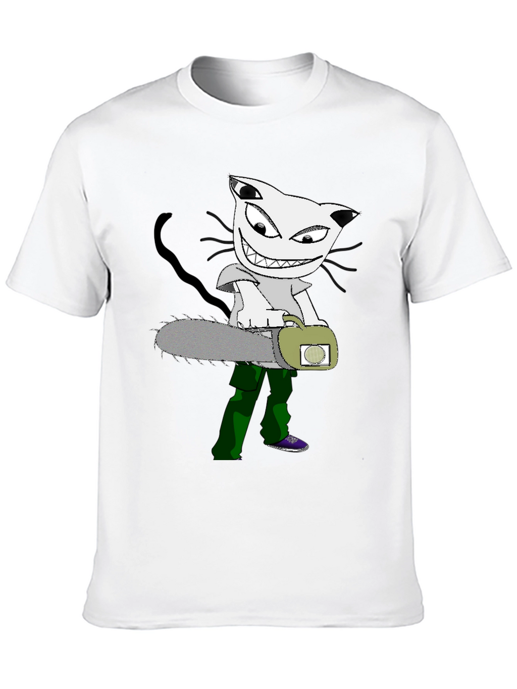 Cartoon Cat Chainsaw Graphic T-Shirt