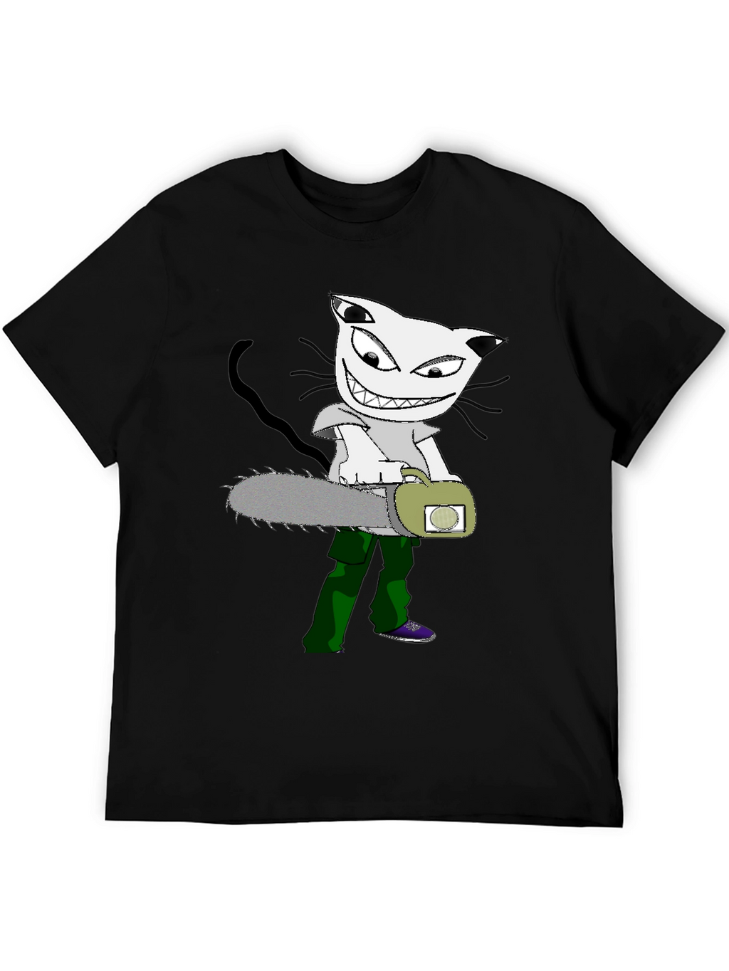 Cartoon Cat Chainsaw Graphic T-Shirt