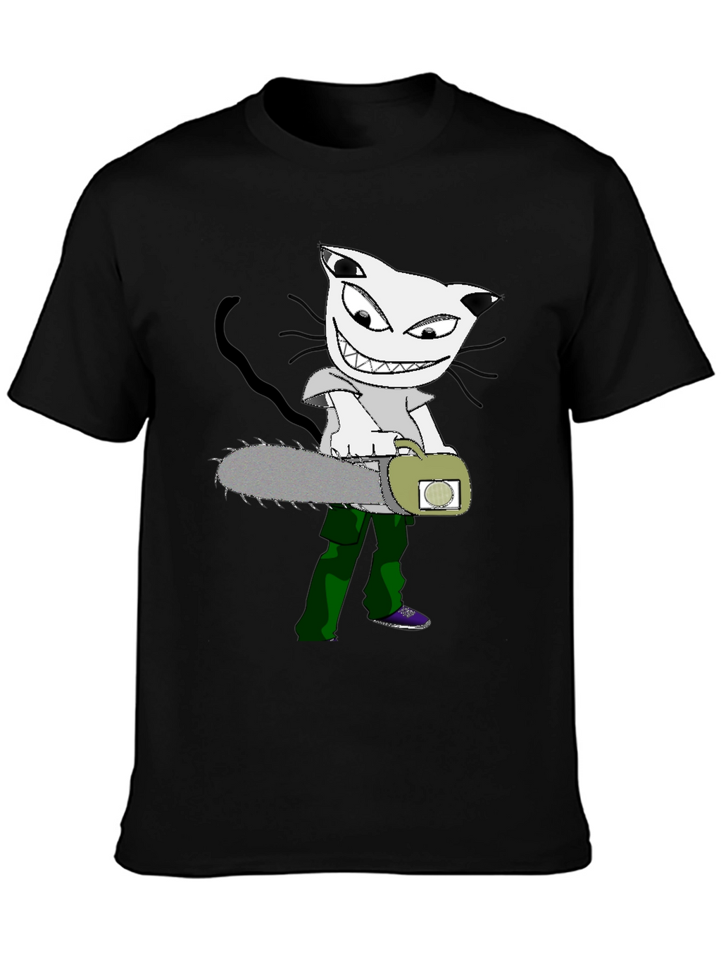 Cartoon Cat Chainsaw Graphic T-Shirt
