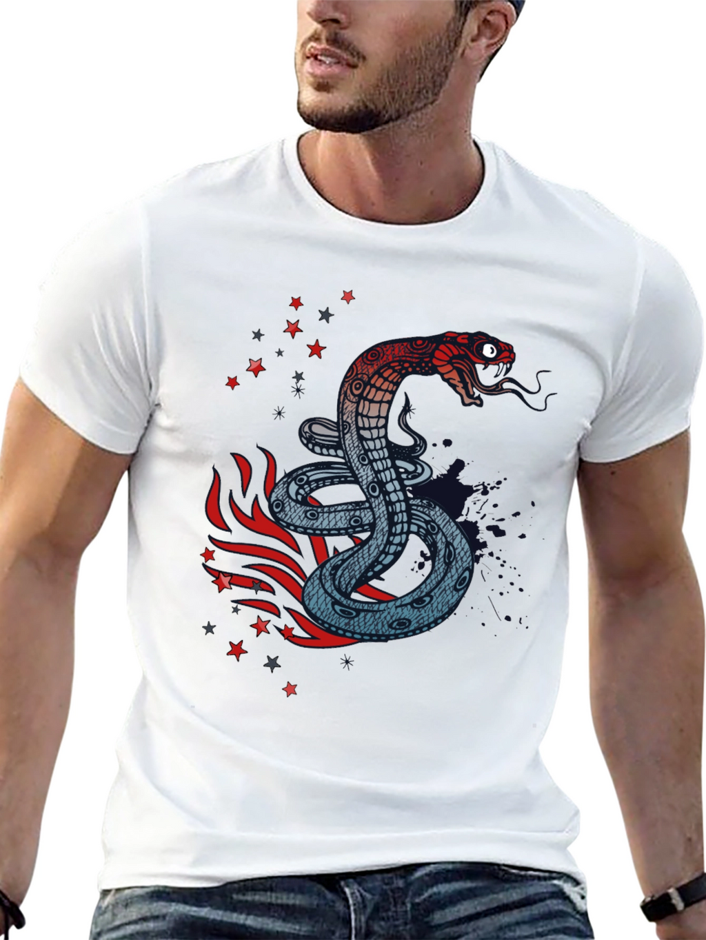 Snake Graphic Print Black T-Shirt