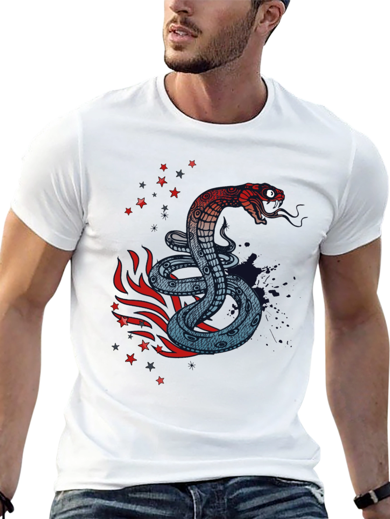 Snake Graphic Print Black T-Shirt
