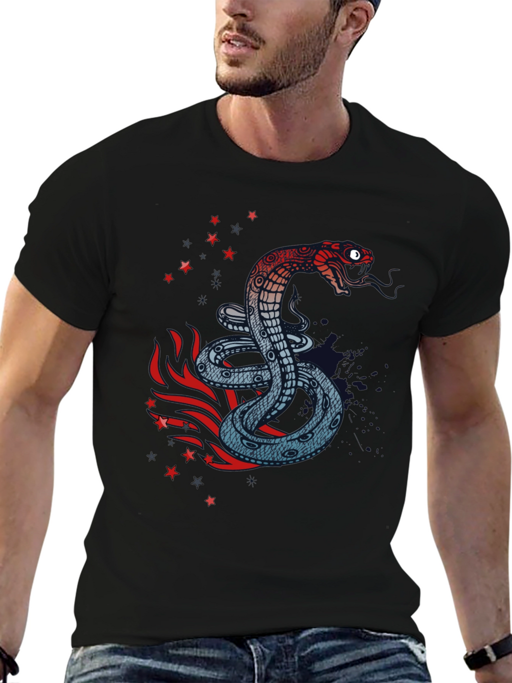 Snake Graphic Print Black T-Shirt