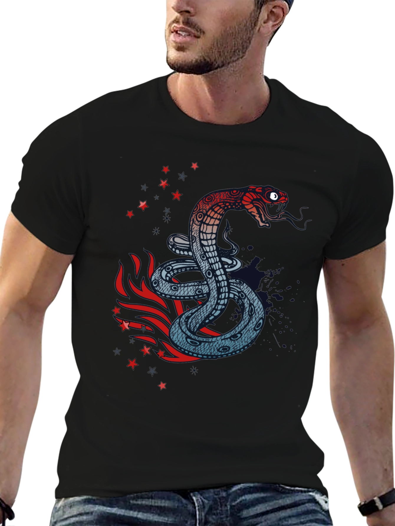 Snake Graphic Print Black T-Shirt