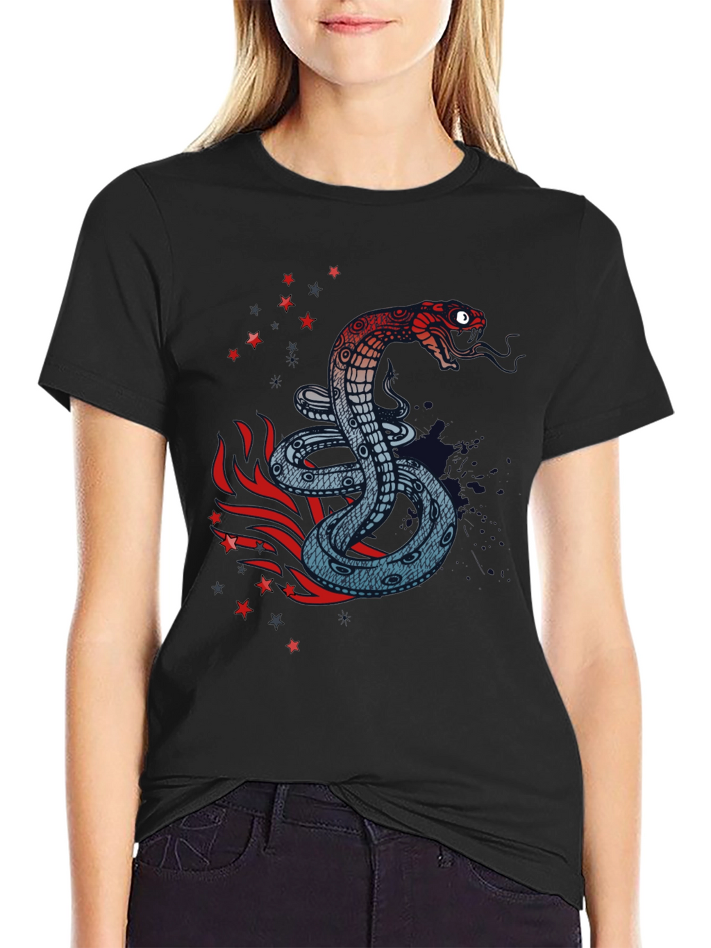 Snake Graphic Print Black T-Shirt